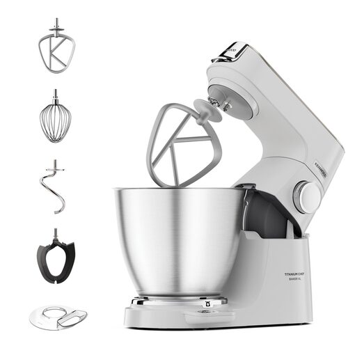 Kenwood Titanium Chef Baker XL Lite - Impastatrice planetaria, 3 ganci e fruste,1200W, 7L, Bianco (KVL65.001WH) Impastatrice
