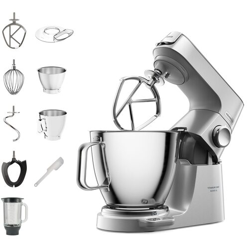 Kenwood Titanium Chef Baker XL - Impastatrice planetaria, 4 ganci e fruste inox, 1200W, 7L, Silver (KVL85.124SI ) Impastatrice