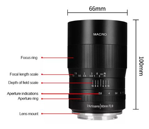 7Artisans 495756 obiettivo per fotocamera MILC Obiettivi macro Nero FISSO MACRO