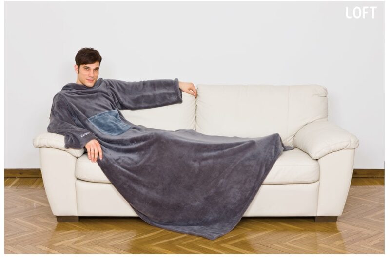Kanguru Deluxe Loft coperta con maniche 140 x 210 cm Flanella Grigio Coperte