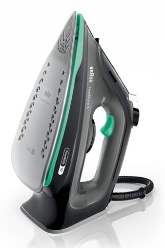 Braun TexStyle 5 - Ferro da stiro a vapore, Manico aperto ergonomico, FreeGlide3D, 2700W, 300ml, Nero/Verde (SI5277GR) Ferro a vapore