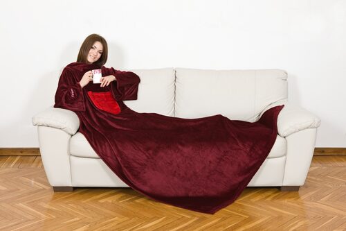 Kanguru Deluxe Passion coperta con maniche 140 x 210 cm Flanella Bordeaux Coperte