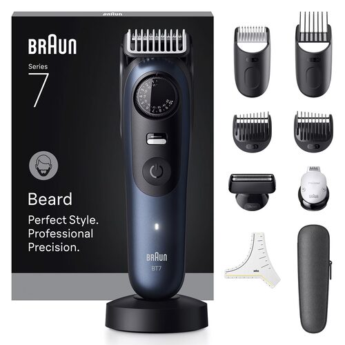 Braun BeardTrimmer 7 BT7540 regolabarba Batteria 40 2 cm Bagnato e secco Nero, Blu Regolabarba