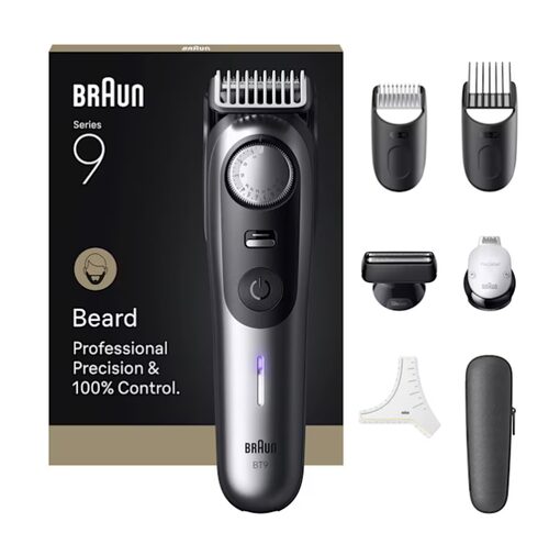 Braun BeardTrimmer 9 BT9520 regolabarba Batteria 52 2 cm Bagnato e secco Nero, Grigio Regolabarba