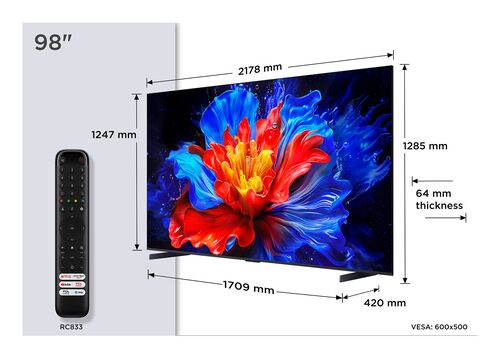 TCL P89K Serie Smart TV QLED 4K 98" 98P89K, 144Hz, audio Onkyo 2.1, Dolby Vision & Atmos, Google TV 100"4K SMART