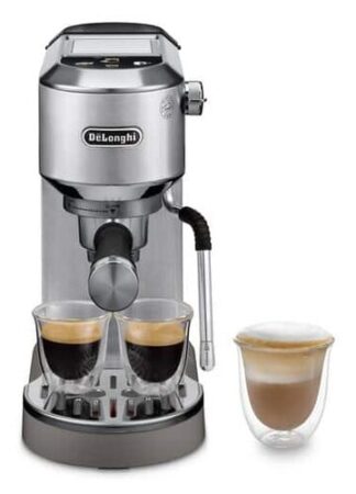 De’Longhi Dedica Duo EC890.M Macchina da Caffè Manuale Espresso, Cappuccino e Cold Brew, Compatibile con Polvere o Cialde E.S.E., Display Soft-Touch , Spegnimento Automatico, Serbatoio Estraibile 1.1L, 1450W, 15bar, Metal Espresso manuale