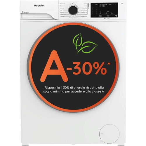 Hotpoint Ariston HB 103 CARE IT, Capacità 10kg, classe A -30%, Motore Inverter, 1400 giri, Display digitale XL, Vapore, frontale 10 kg.