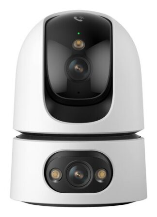 Imou Ranger Dual Pro 6MP Telecamera da interno, motorizzata, con doppia ottica 3MP+3MP, sirena integrata e faretto, tasto di chiamata, rilevamento suoni anomali/umano/animale, smart tracking, funzione privacy, visione notturna, comunicazione bidirezionale, Wi-fi 2.4Ghz, Dual Band, registrazione su Micro SD (fino a 512GB) - NVR o Cloud. Certificazione GDPR. Smart Home