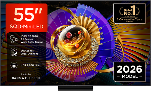 TCL C7L TV 55C7L SQD‑Mini LED da 55", 4K HDR, 2700 nit, 800 zone di dimming, Google TV, 144Hz, Dolby Vision & Atmos, Audio Bang & Olufsen 55"4K SMART
