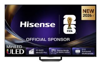 Hisense Smart TV MiniLED 165Hz 55" 4K 55U7S PRO, Schermo Anti-Riflesso, Dolby Atmos 2.1.2 By Devialet, VIDAA OS, Dolby Vision IQ, Native 165Hz Game Mode, 4 HDMI 2.1, Wifi, BT, AirPlay2, lativù 4K 55"4K SMART