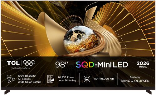 TCL X11L TV 98X11L SQD‑Mini LED da 98”, 4K UHD, 10.000 nit e 20.736 zone di dimming, Smart Google TV a 144Hz, Dolby Vision & Atmos, Audio Bang & Olufsen 100"4K SMART