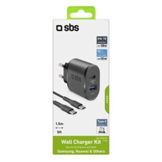 Caricabatterie USB Caricabatterie Sbs TEKITTRPDCCK WALL CHARGER KIT 18W Power Delivery Bl (ord.min.1.00 unità)