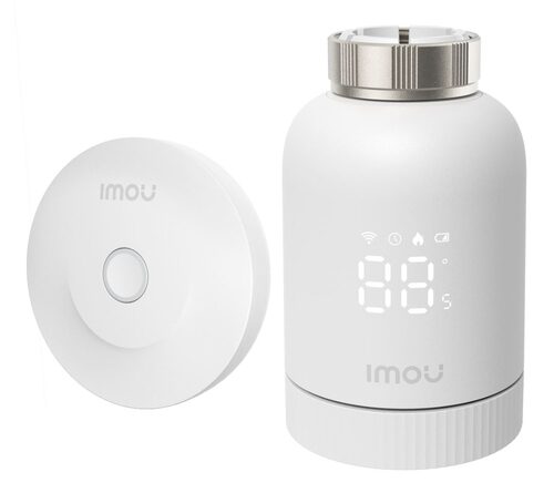 Imou TRV1 Kit. Comprende hub ZG2-EU e valvola TRV1 con 6 adattatori di montaggio, rilevamento finestra aperta, protezione congelamento, programmabile e compatibile con Alexa e Google